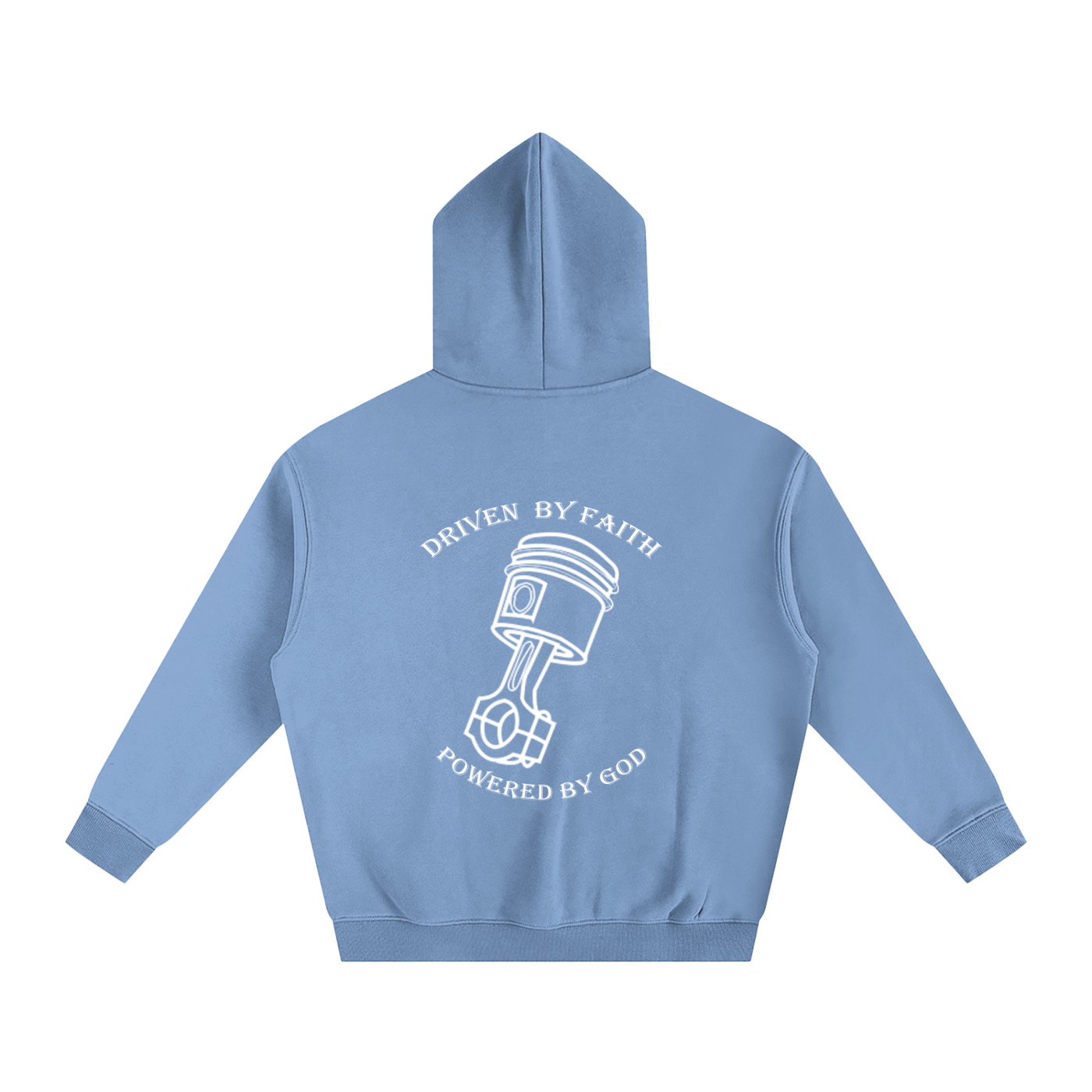 Driven By Faith Piston Powered by God Back Oversize Fleeced Hoodie