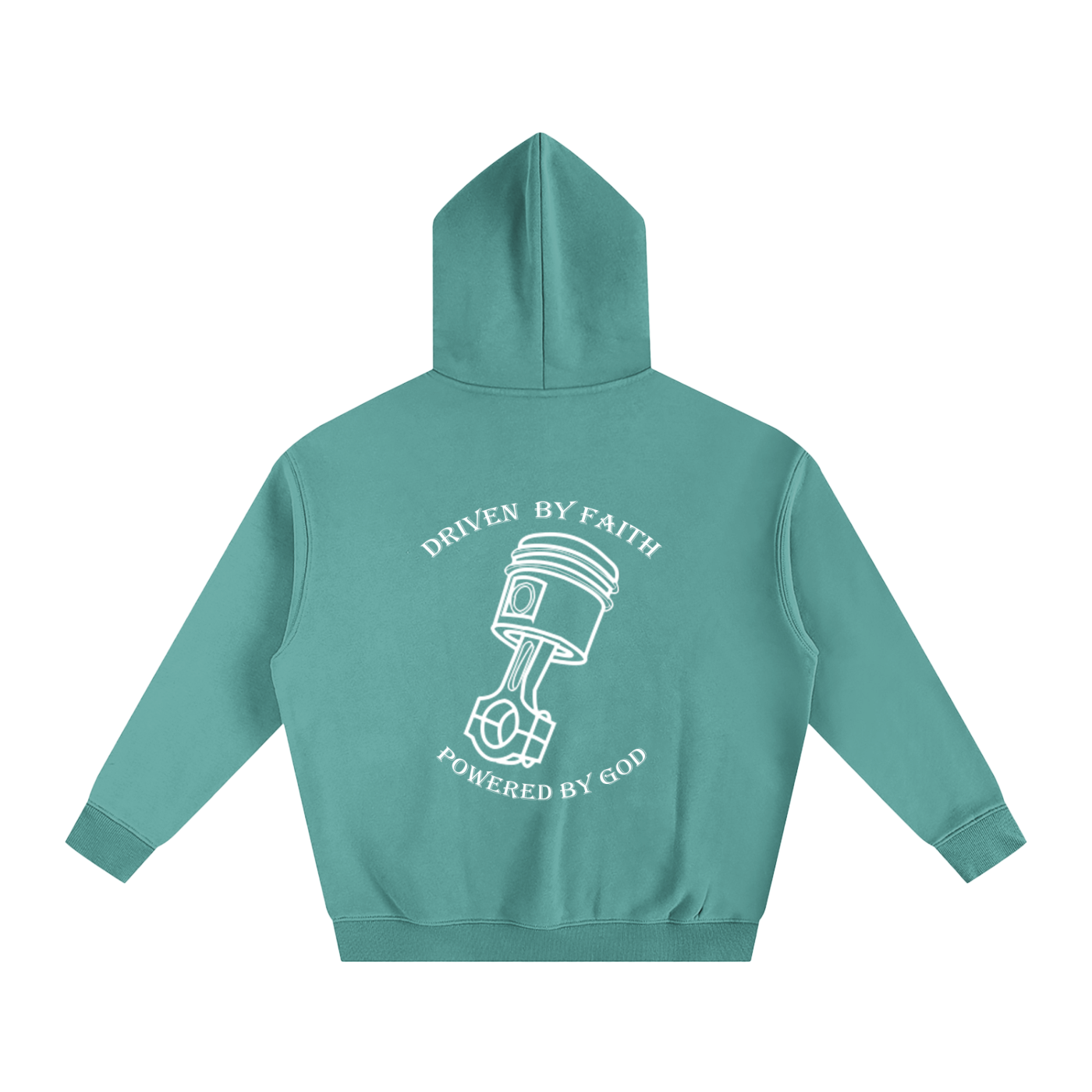 Driven By Faith Piston Powered by God Back Oversize Fleeced Hoodie