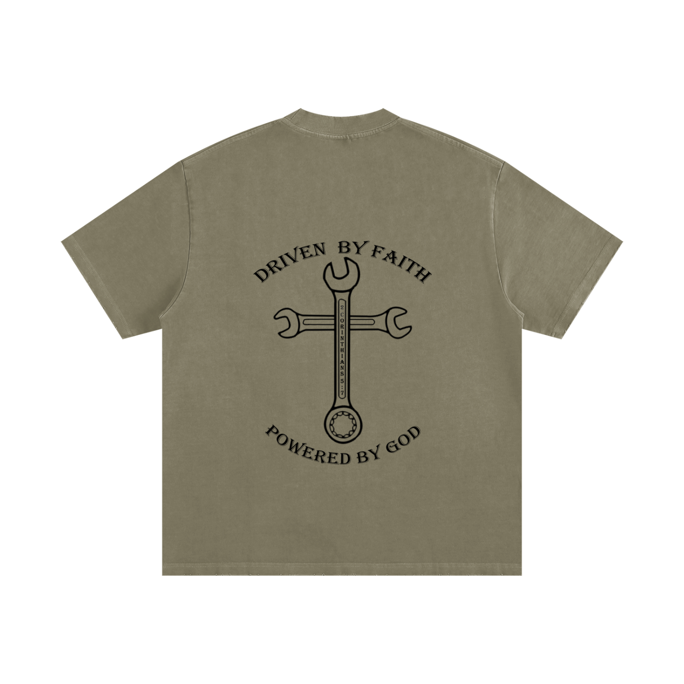 Driven By Faith Cross Powered by God Back Heavyweight Vintage Washed Frayed T-Shirt