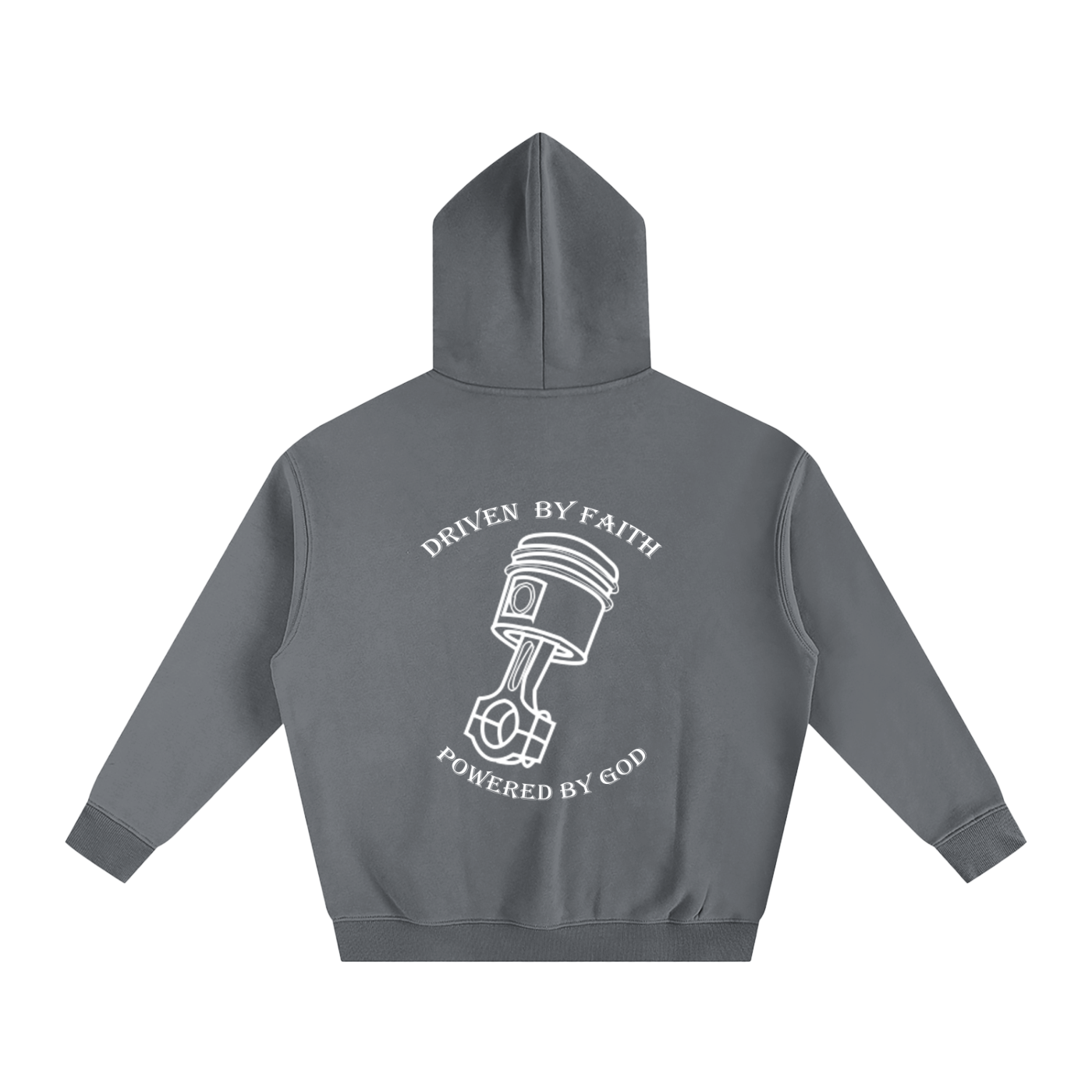 Driven By Faith Piston Powered by God Back Oversize Fleeced Hoodie