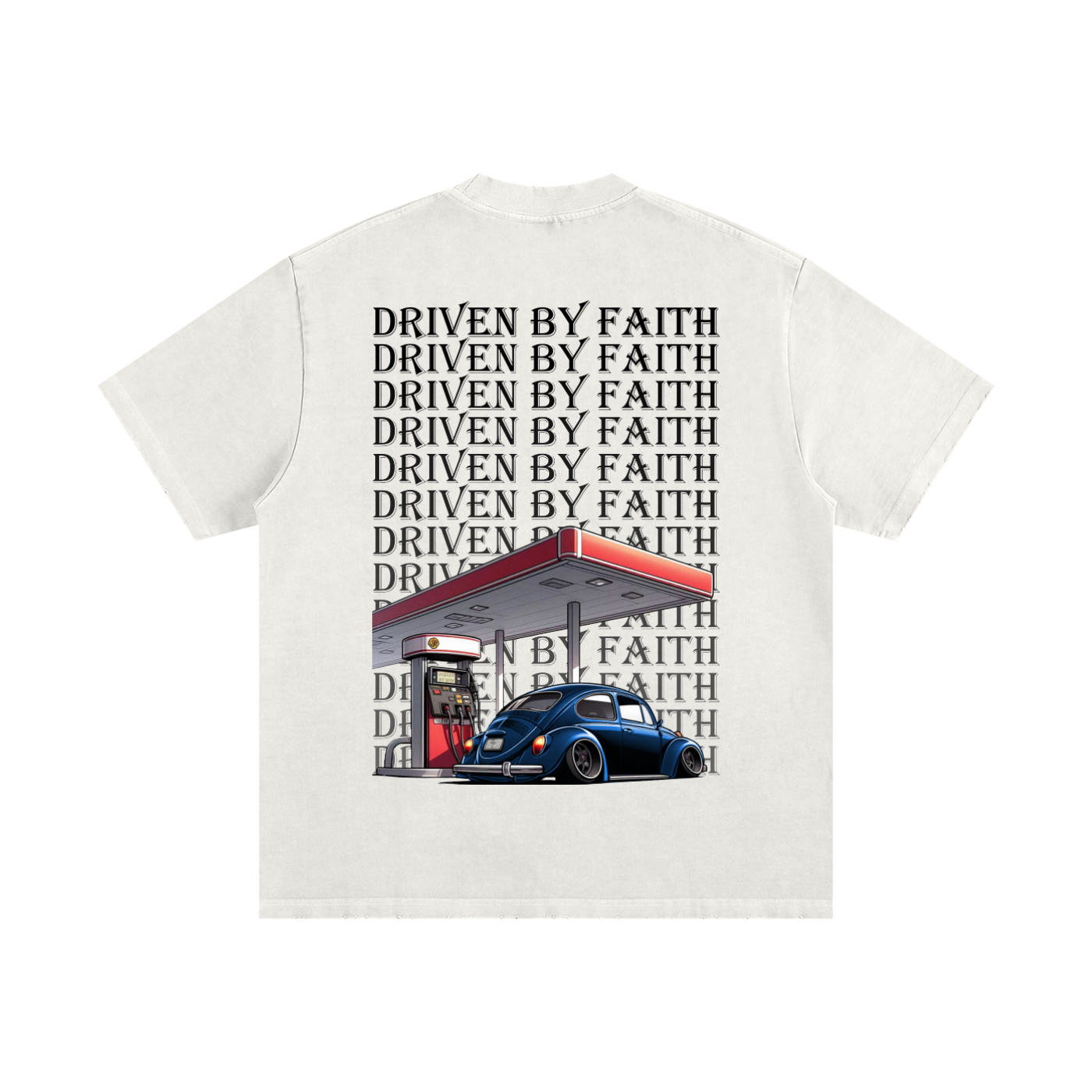 Driven By Faith Volkswagen Beetle Heavyweight Vintage Washed Frayed T-Shirt
