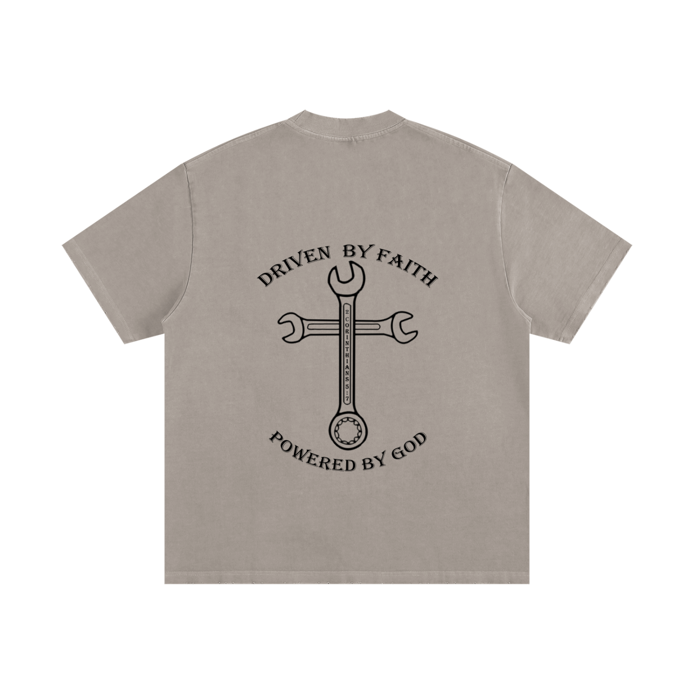 Driven By Faith Cross Powered by God Back Heavyweight Vintage Washed Frayed T-Shirt
