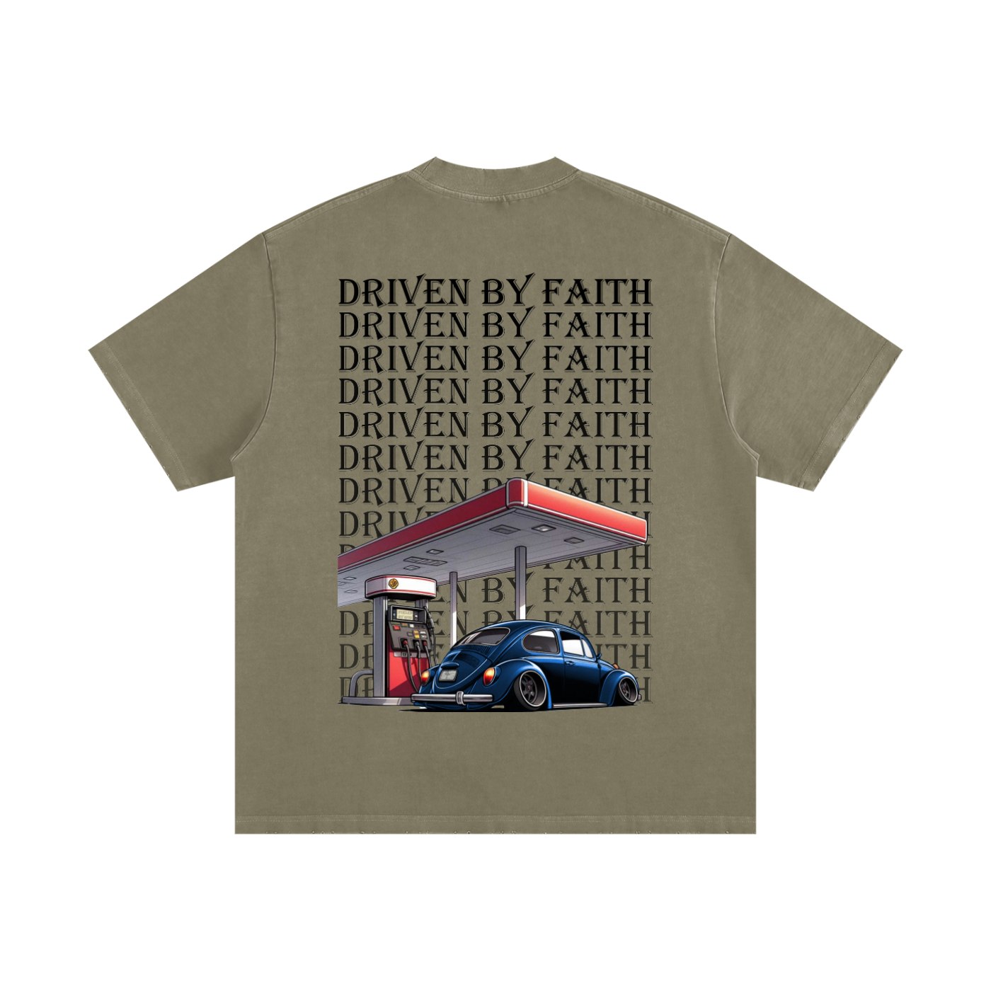Driven By Faith Volkswagen Beetle Heavyweight Vintage Washed Frayed T-Shirt