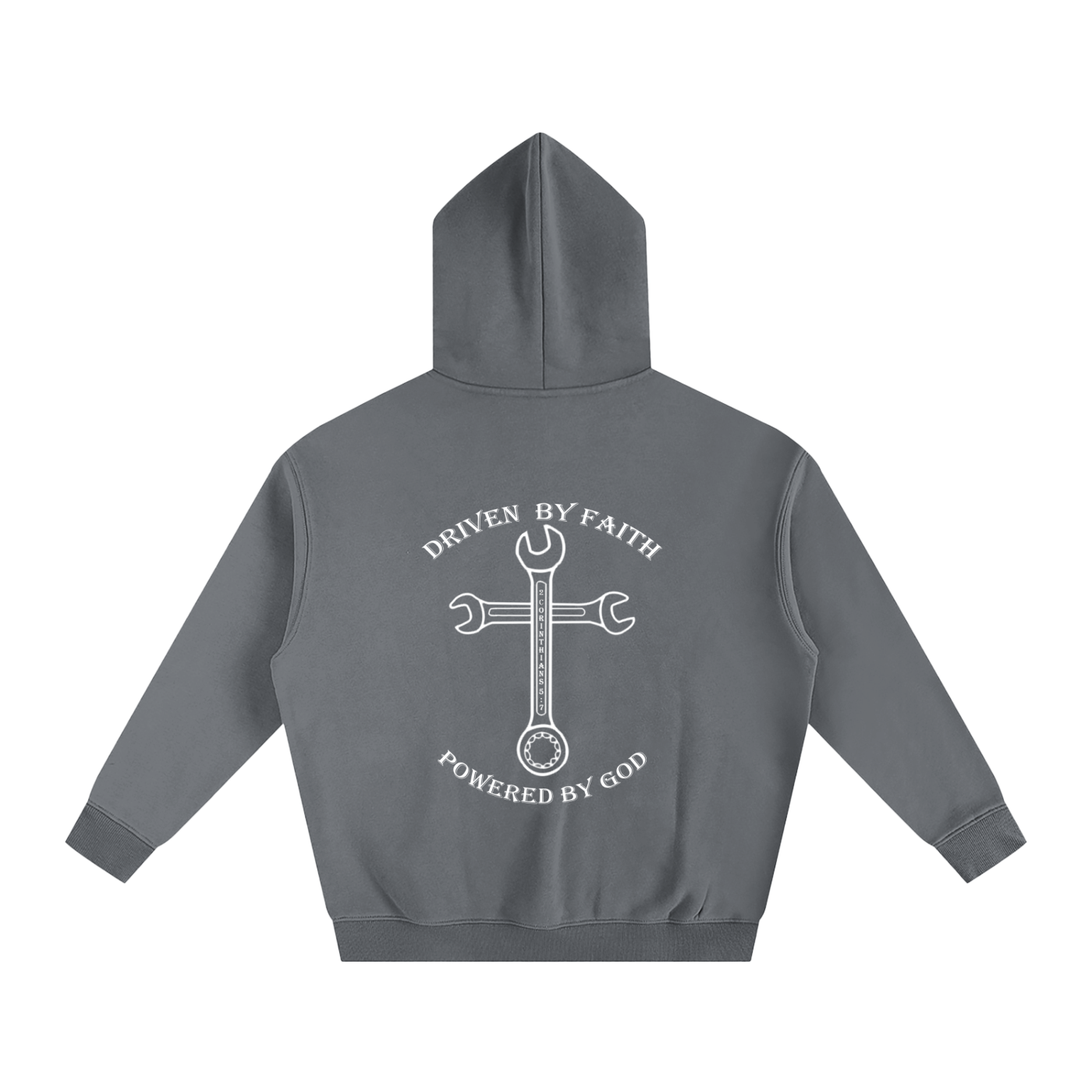 Driven By Faith Cross Powered by God Back Oversize Fleeced Hoodie