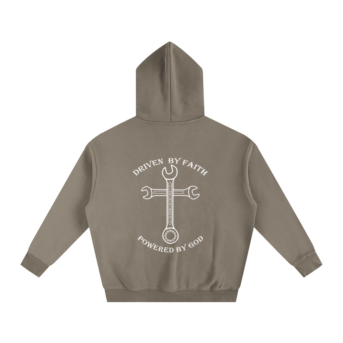 Driven By Faith Cross Powered by God Back Oversize Fleeced Hoodie