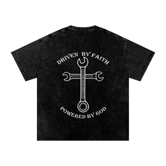 Driven By Faith Cross Powered by God Back Oversized T-Shirt