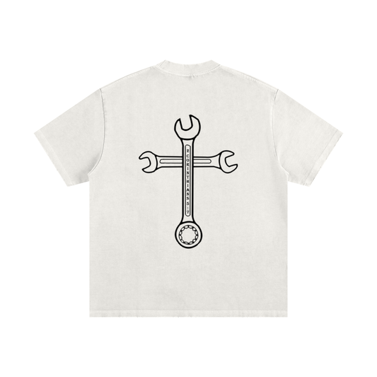 Driven By Faith Cross Back Heavyweight Vintage Washed Frayed T-Shirt