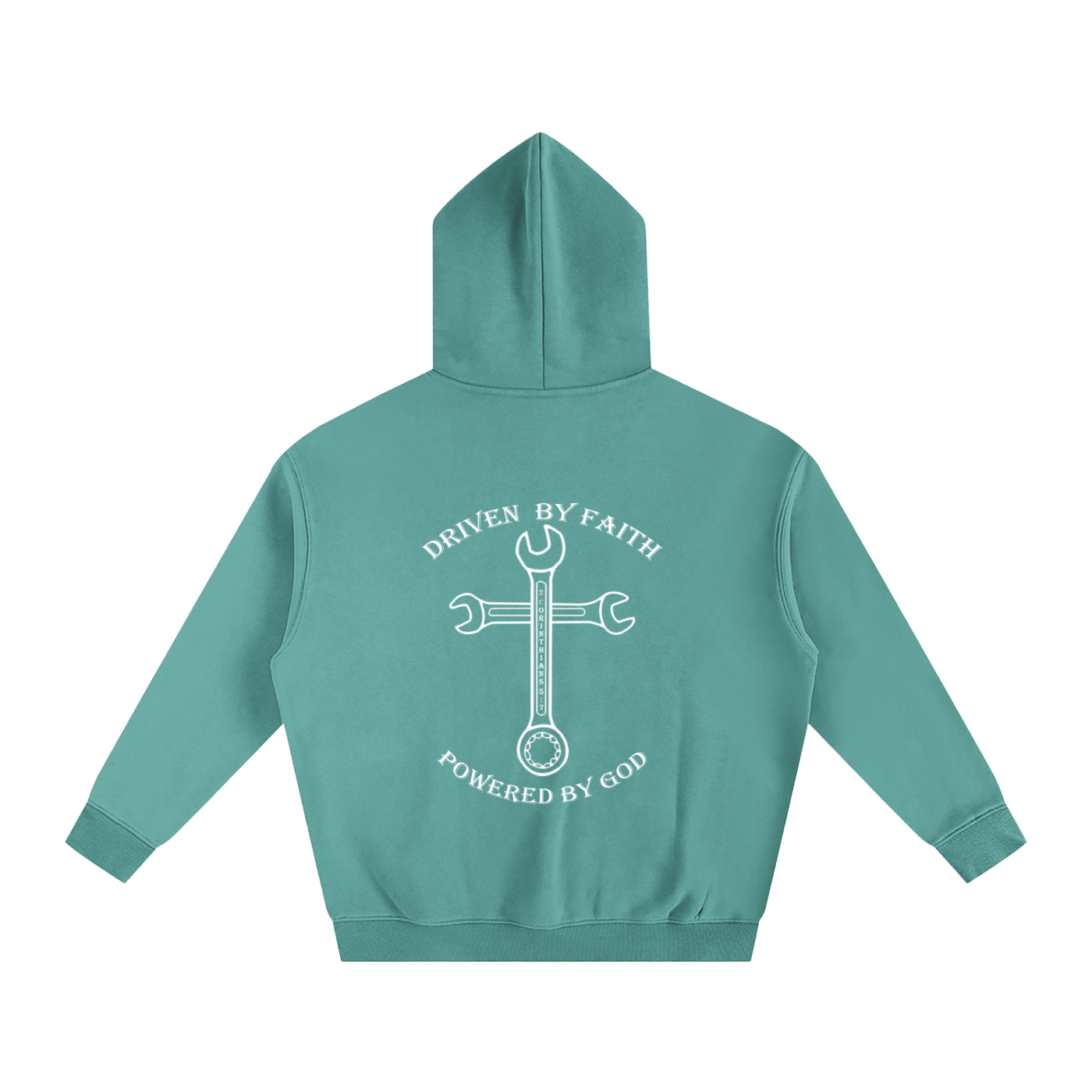 Driven By Faith Cross Powered by God Back Oversize Fleeced Hoodie