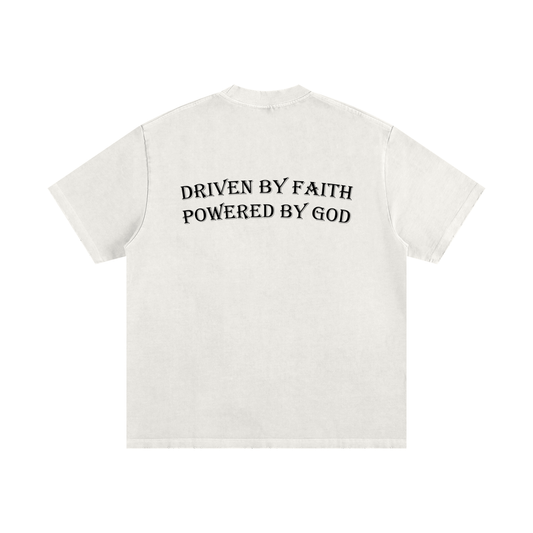 Driven By Faith Powered By God Back Heavyweight Vintage Washed Frayed T-Shirt