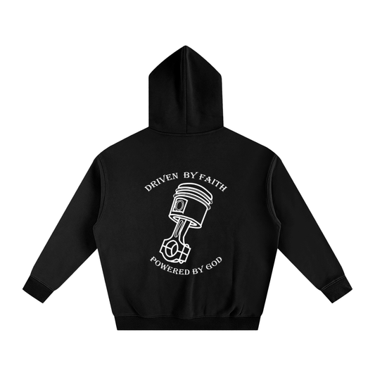 Driven By Faith Piston Powered by God Back Oversize Fleeced Hoodie