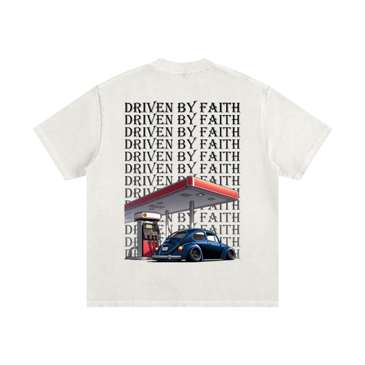 Driven By Faith Volkswagen Beetle Heavyweight Vintage Washed Frayed T-Shirt