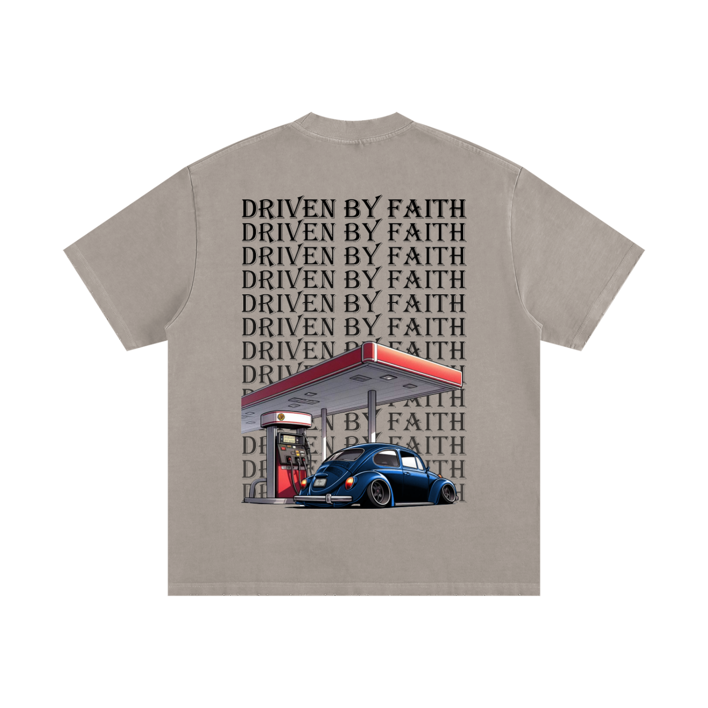Driven By Faith Volkswagen Beetle Heavyweight Vintage Washed Frayed T-Shirt