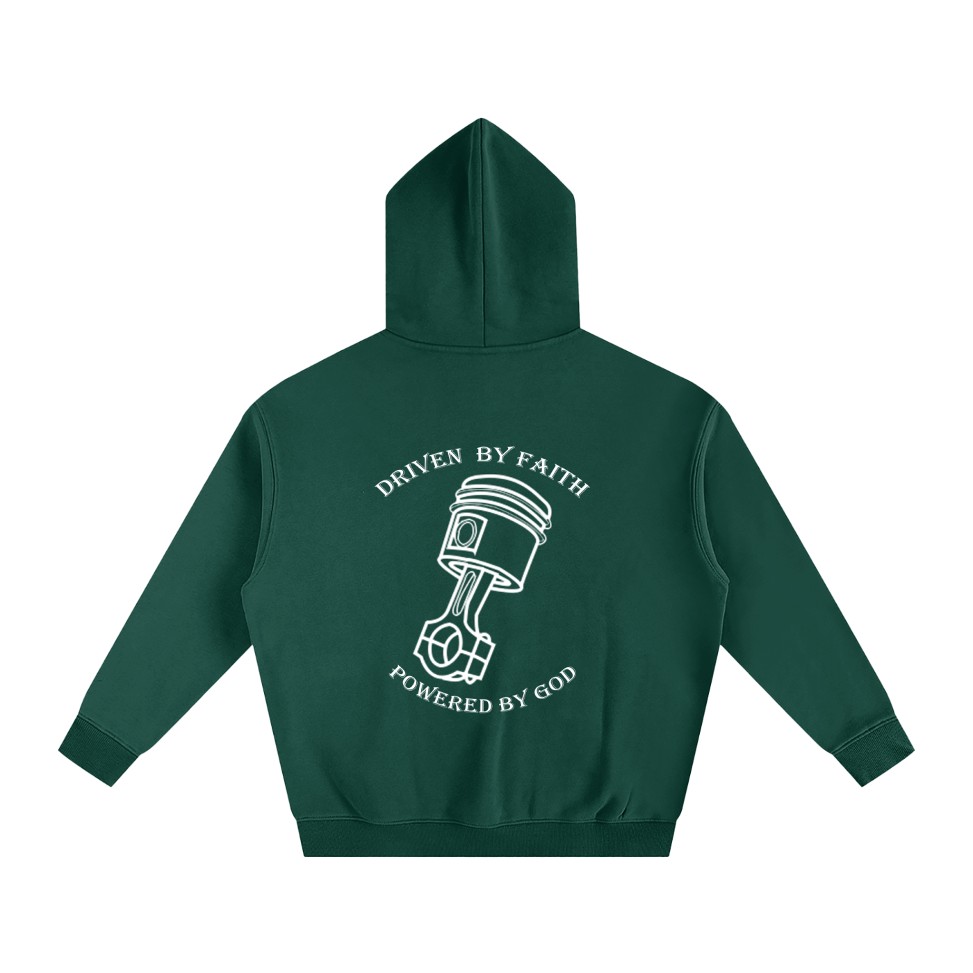 Driven By Faith Piston Powered by God Back Oversize Fleeced Hoodie