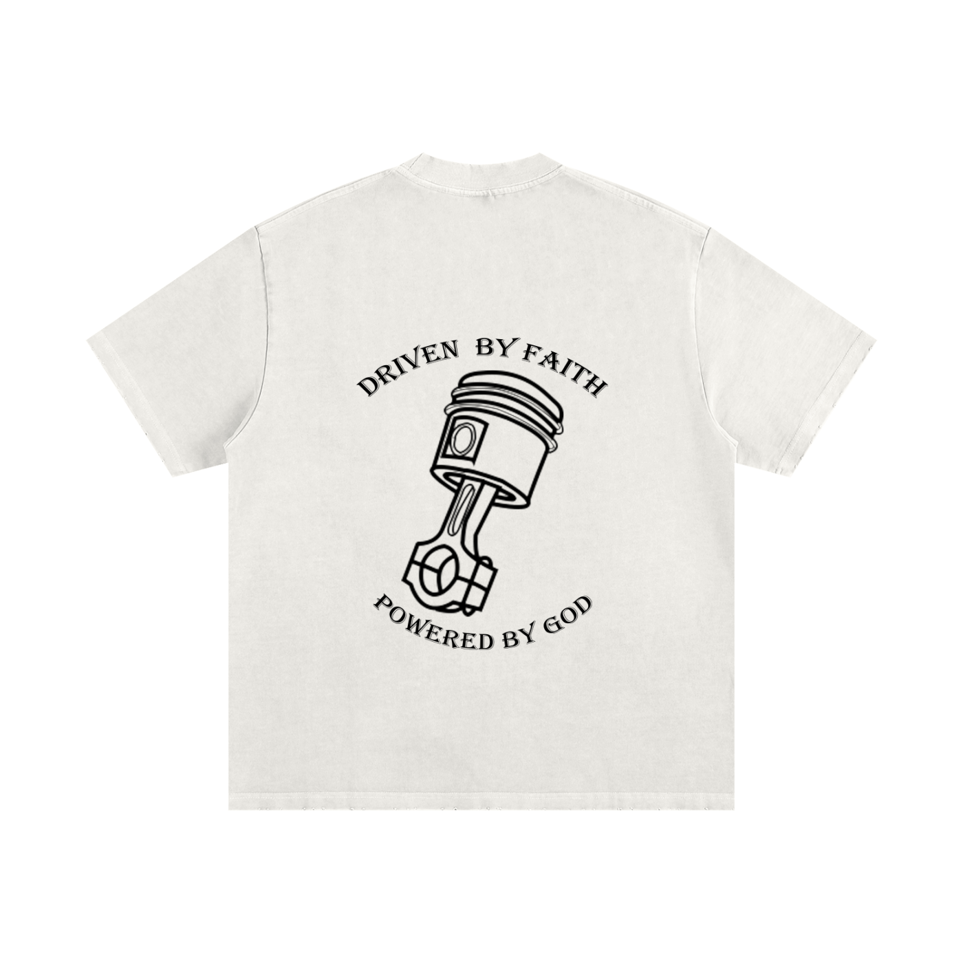Driven By Faith Piston Powered by God Back Heavyweight Vintage Washed Frayed T-Shirt