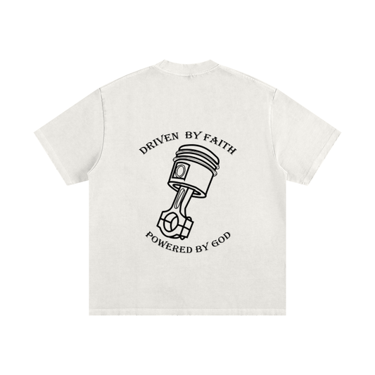 Driven By Faith Piston Powered by God Back Heavyweight Vintage Washed Frayed T-Shirt